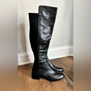 Spring Step Size 39 (US 8.5) Over the Knee Heeled Rider Black Leather Boots